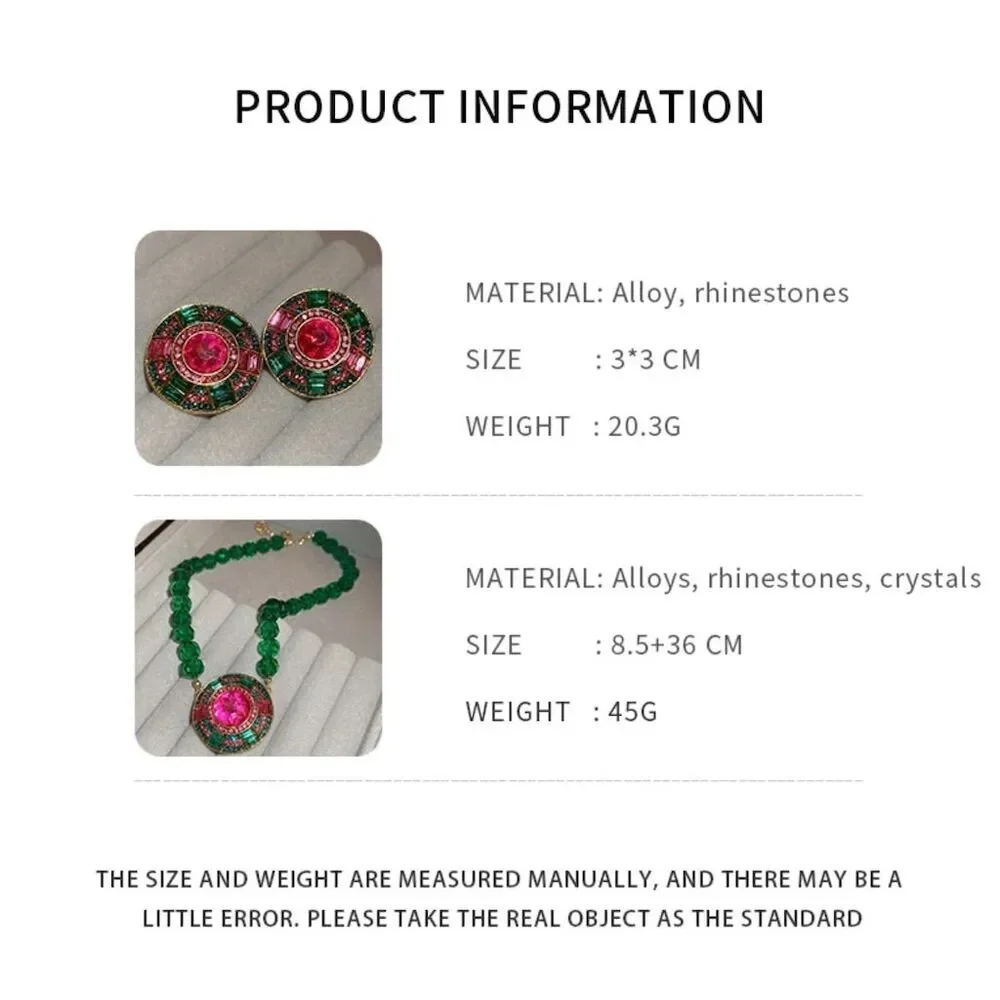 Luxury Green Crystal Necklace & Earrings Set - Geometric Colourful Design